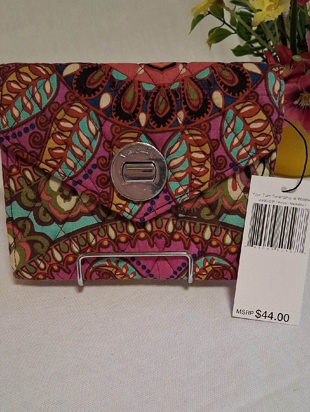 Patterned Quilted Wristlet Wallet - Pink Multi